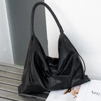 Genuine leather cowhide large hobo bag, real leather commuter women's bag, fashionable pleated shoulder bag, hobo bag for women - SJB-DIAMOND ELITES