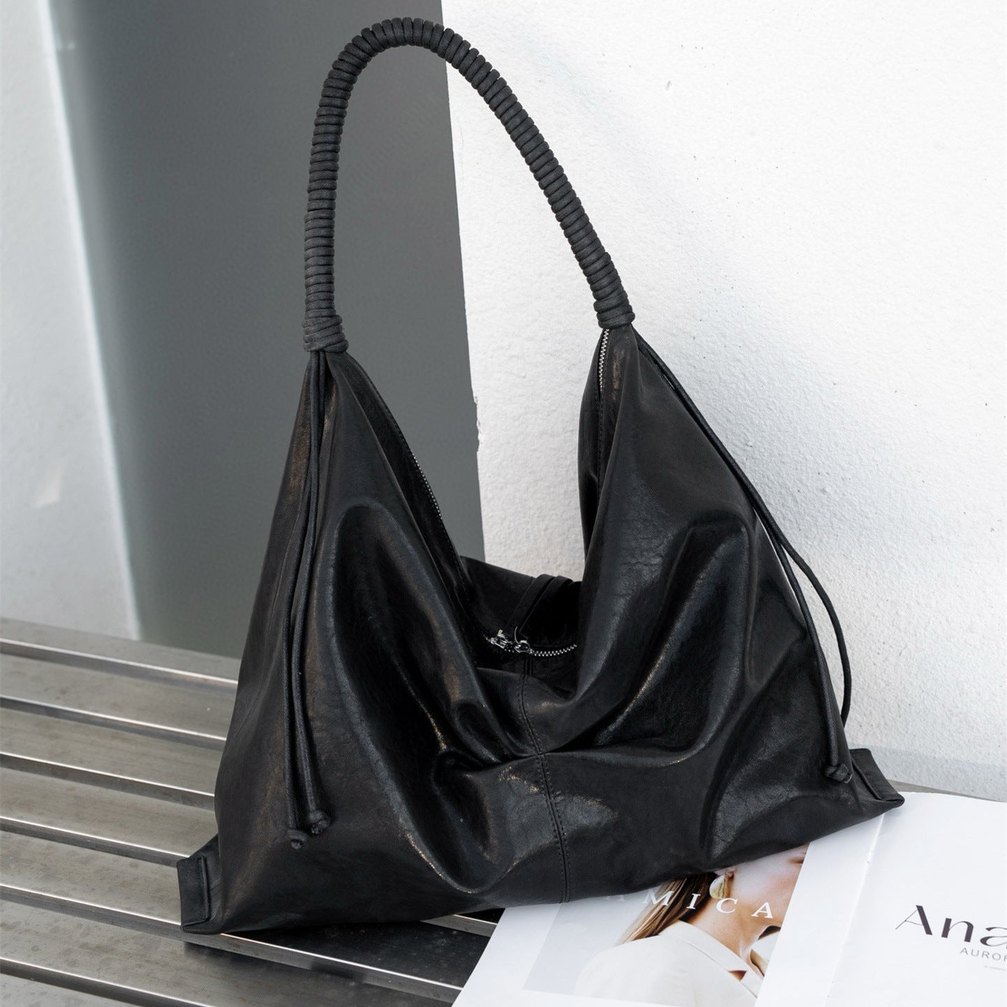 Genuine leather cowhide large hobo bag, real leather commuter women's bag, fashionable pleated shoulder bag, hobo bag for women - SJB-DIAMOND ELITES