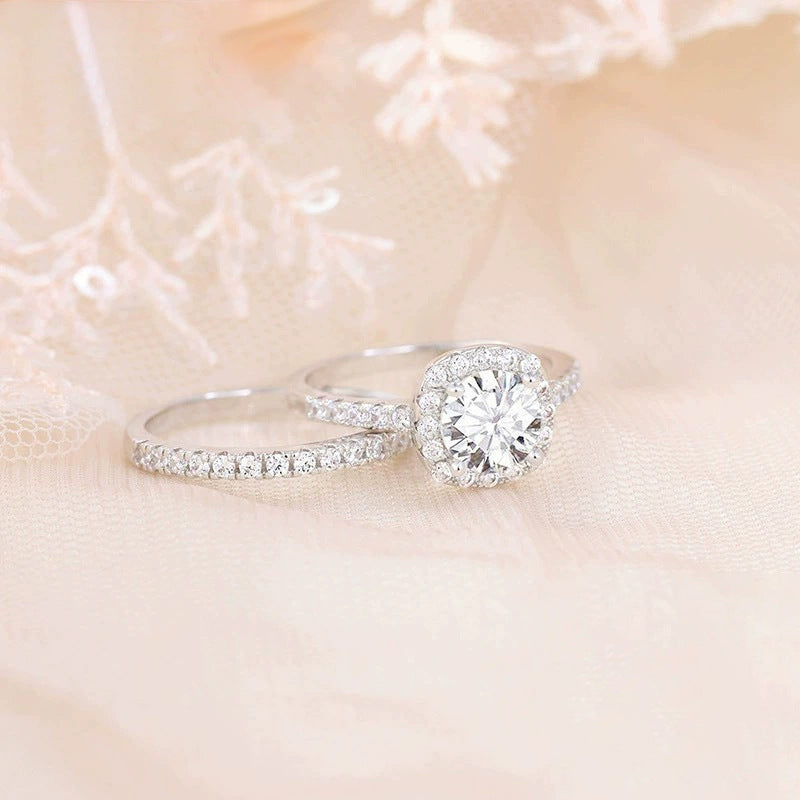 925 Inlaid 7mm Round Zircon Set Simulation Diamond Ring Pi-Mart