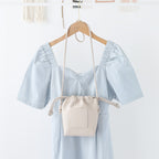 Soft PU Cute Mini Mobile Phone Bag - Fashionable Pleated Shoulder Women's Bag, Simple Drawstring Crossbody Small Square Bag