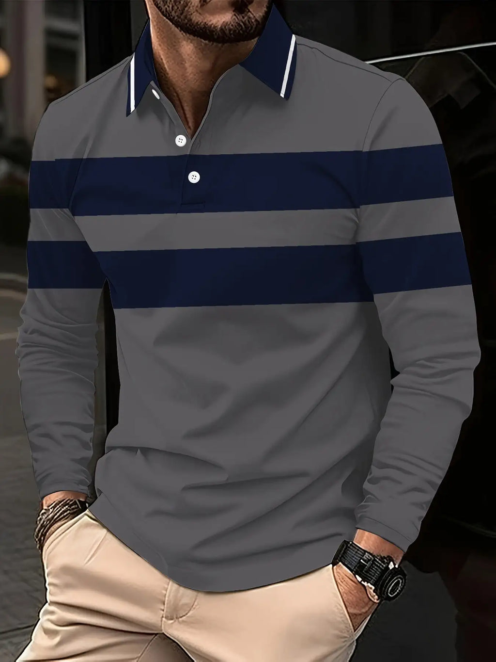 Men's Button Casual Slim Lapel 3D Printed Long Sleeve