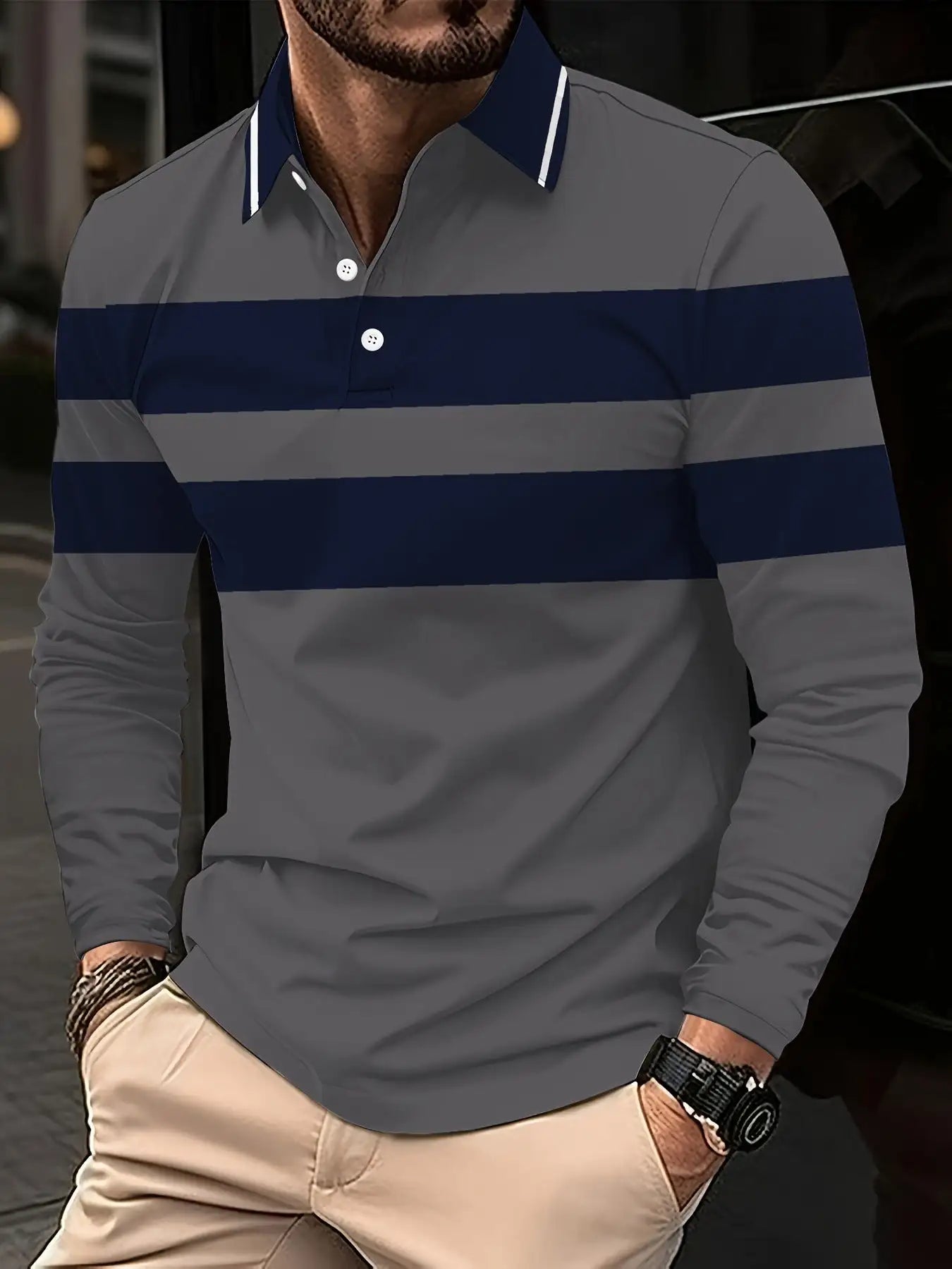Men's Button Casual Slim Lapel 3D Printed Long Sleeve