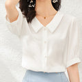 Chiffon Shirt for Women Summer Loose Collar Formal Wear White Shirt  SK08210503 - SJB-DIAMOND ELITES