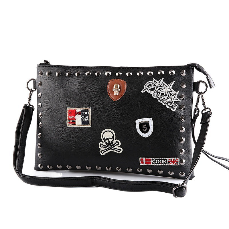Black rivet clutch bag shoulder messenger bag envelope bag evening - SJB-DIAMOND ELITES