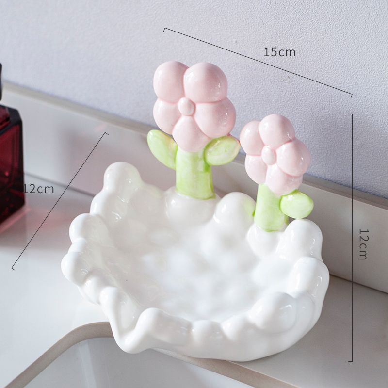 Home Creative Cute Flowers Ceramic Soap Box