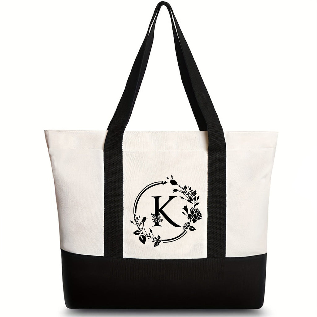 Canvas shoulder bag, large capacity letter print tote bag, women's fashion lightweight portable gift bag - SJB-DIAMOND ELITES