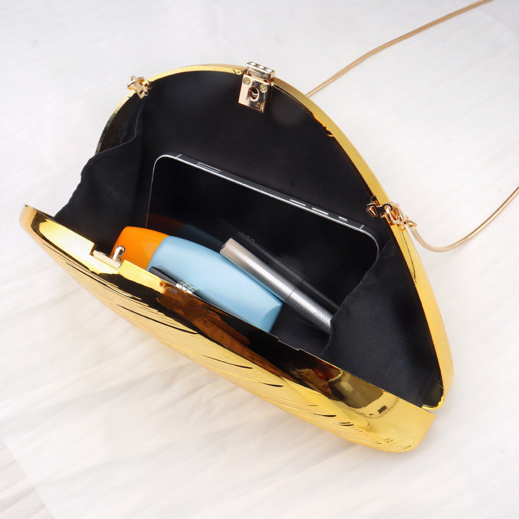 Gold Neocrylic Dinner Bag Shell Dinner Bag Crossbody Chain Shinny evening Clutch Purse Party, Prom Bag, Party Purse, Prom Bags Clutch, - SJB-DIAMOND ELITES