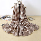 Vegan Silk scarf female classic wild houndstooth print long scarf holiday literary beach towel shawl SHOMICOBOUTIQUE