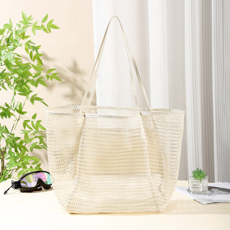 Mesh Shower Tote Bag, Portable Beach Bag, Summer Travel Large Capacity Portable Mesh Tote Bag, Foldable Wash and Makeup bag large - SJB-DIAMOND ELITES