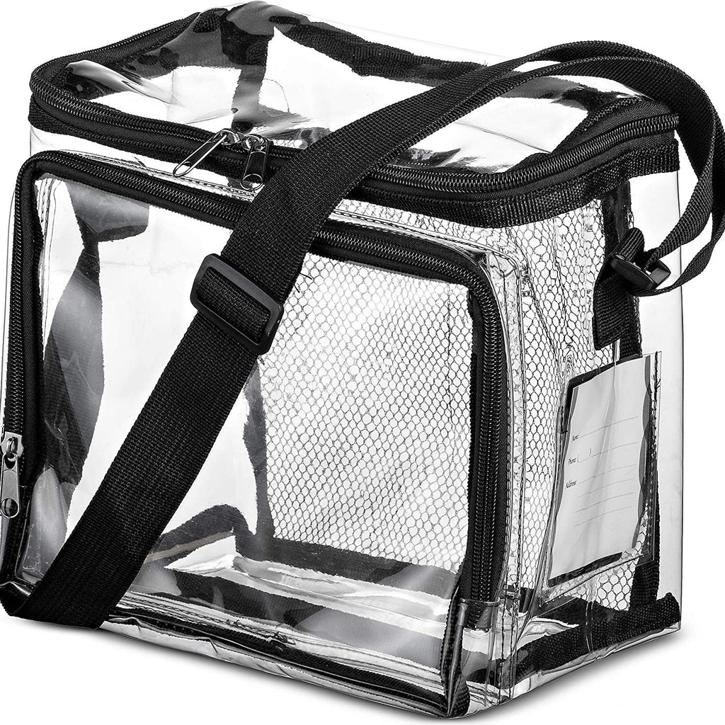PVC clear lunch bag, adjustable strap front storage compartment mesh pocket, outdoor lunch bag with compartments - SJB-DIAMOND ELITES