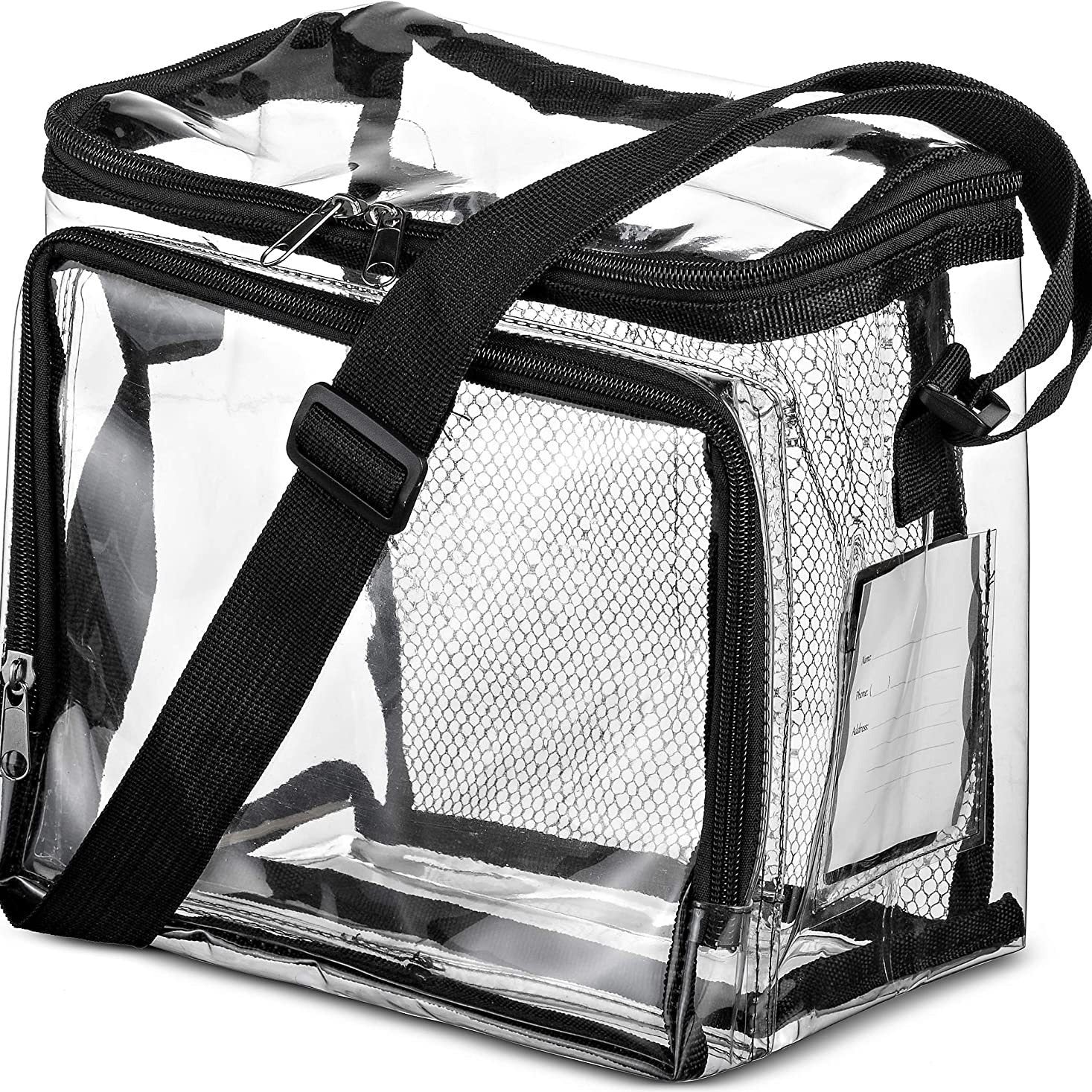 PVC clear lunch bag, adjustable strap front storage compartment mesh pocket, outdoor lunch bag with compartments - SJB-DIAMOND ELITES