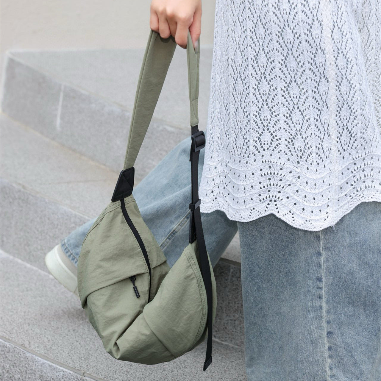 Casual Versatile Crossbody Canvas Bag, Wide Shoulder Strap Single Shoulder Messenger Bag, Dumpling Bag Simple Style Unisex, Moon Bag, Light Space Cloth Bag - SJB-DIAMOND ELITES