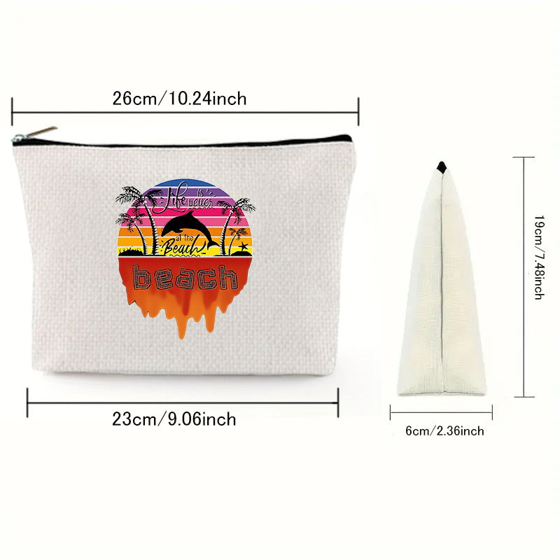 Linen printed cosmetic bag, cosmetic lipstick storage bag, small simple zipper evening clutch bag, - SJB-DIAMOND ELITES