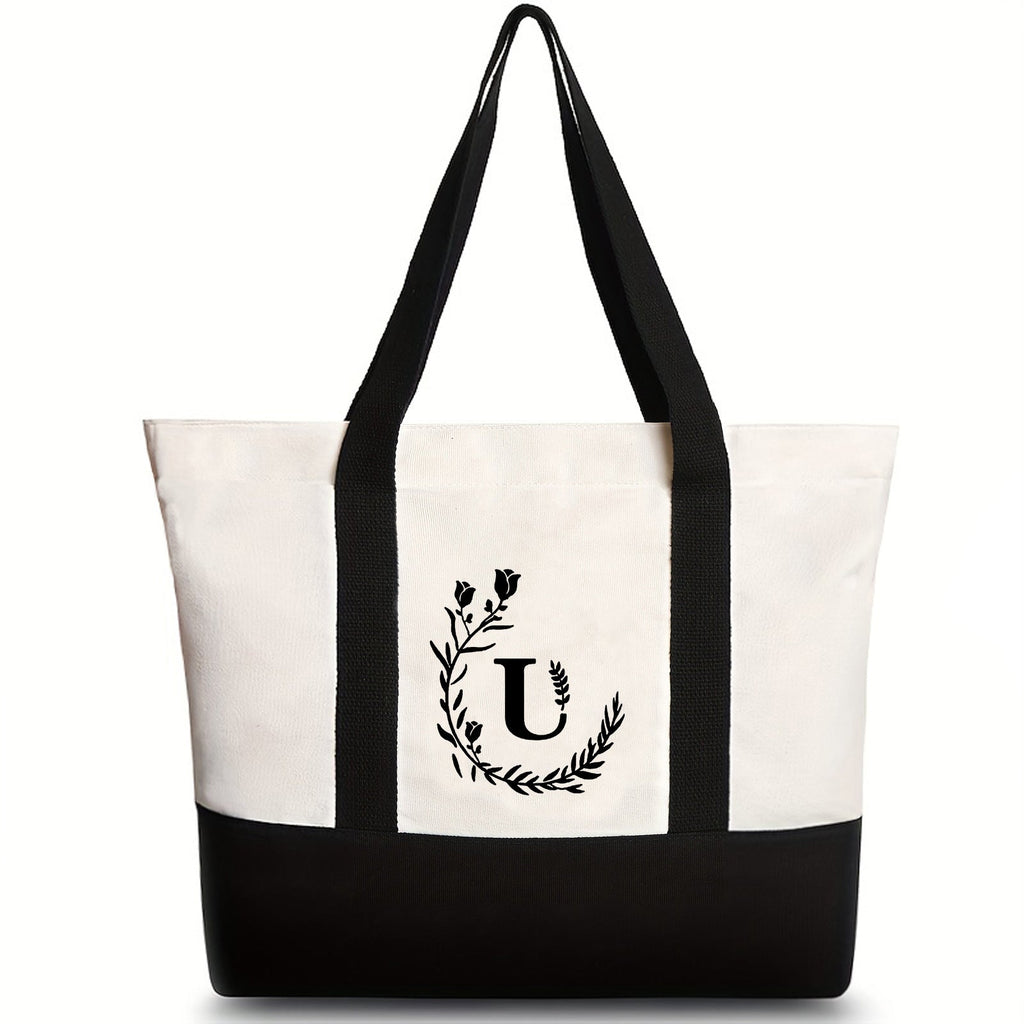 Canvas shoulder bag, large capacity letter print tote bag, women's fashion lightweight portable gift bag - SJB-DIAMOND ELITES