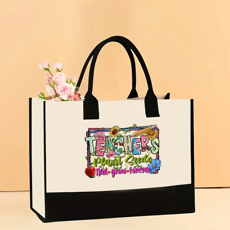 Canvas tote bag, large capacity printed tote bag women's, fashionable waterproof portable shopping bag - SJB-DIAMOND ELITES
