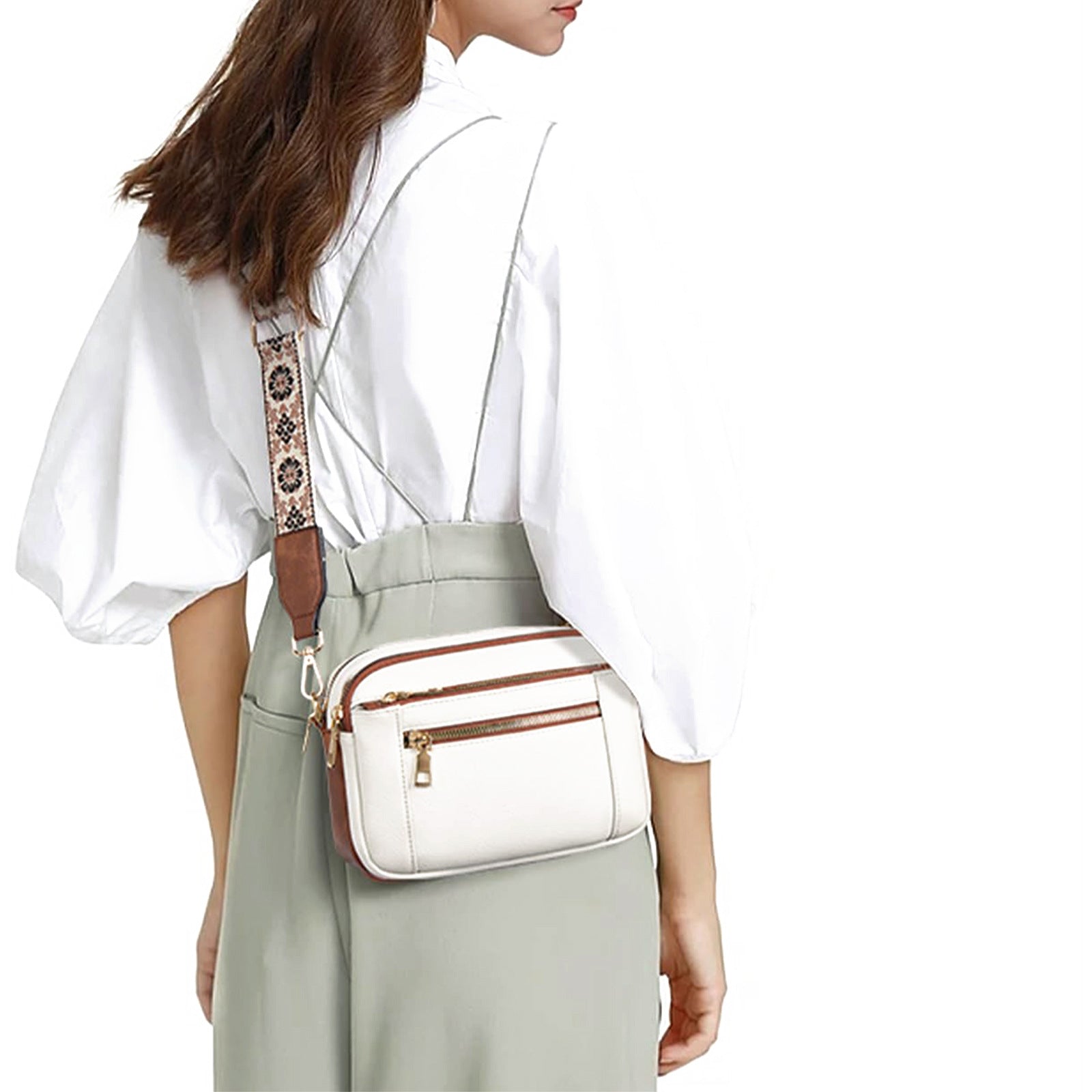 Small Crossbody Purse for Women Triple Zip, Color Matching Multifunctional Zipper Crossbody Bag, Small Square Bag PU Shoulder Bag, - SJB-DIAMOND ELITES