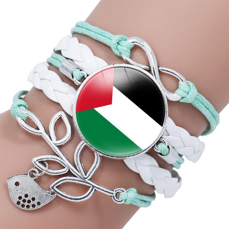 Palestinian flag keffiyeh pattern time gemstone love & ∞ style multi-layered bracelet (MAC080) - SJB-DIAMOND ELITES