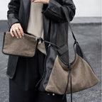 Linen Splicing Vegetable Tanned Cowhide Bag, Large Capacity Casual Bucket Bag, Underarm Shoulder Tote Bag, Hobo Bag for Women - SJB-DIAMOND ELITES