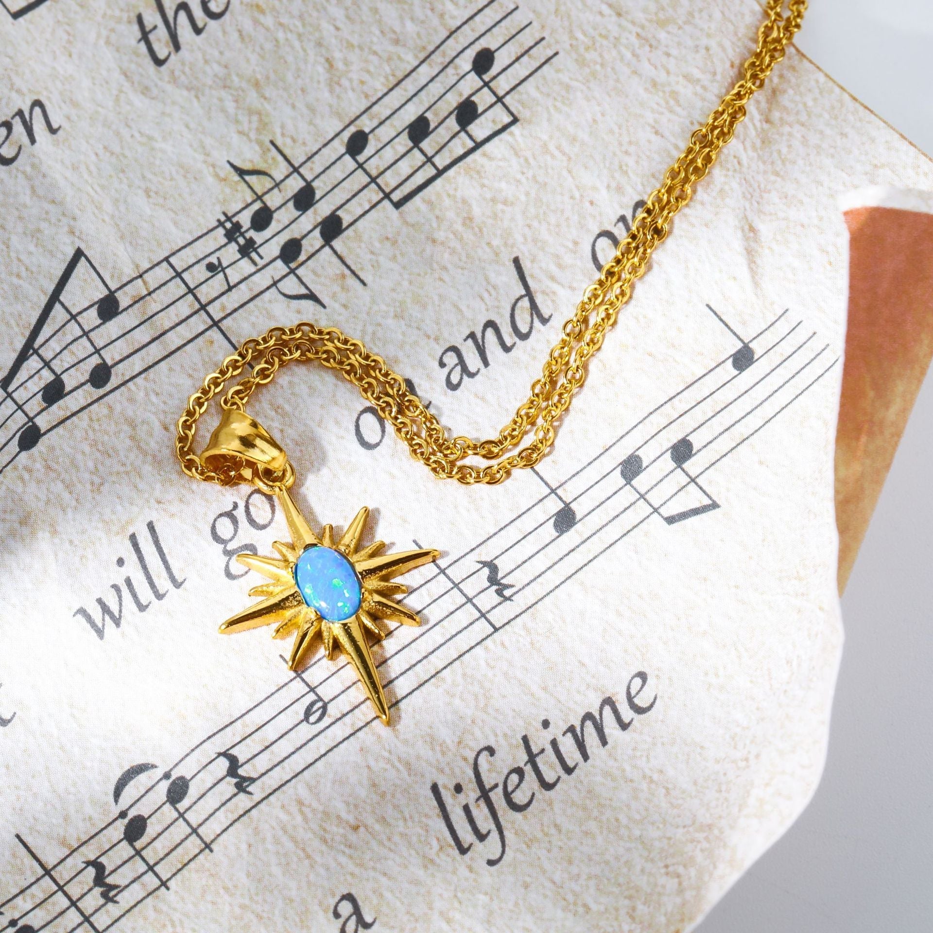 Stainless Steel Natural Opal Vintage Necklace Pi-Mart