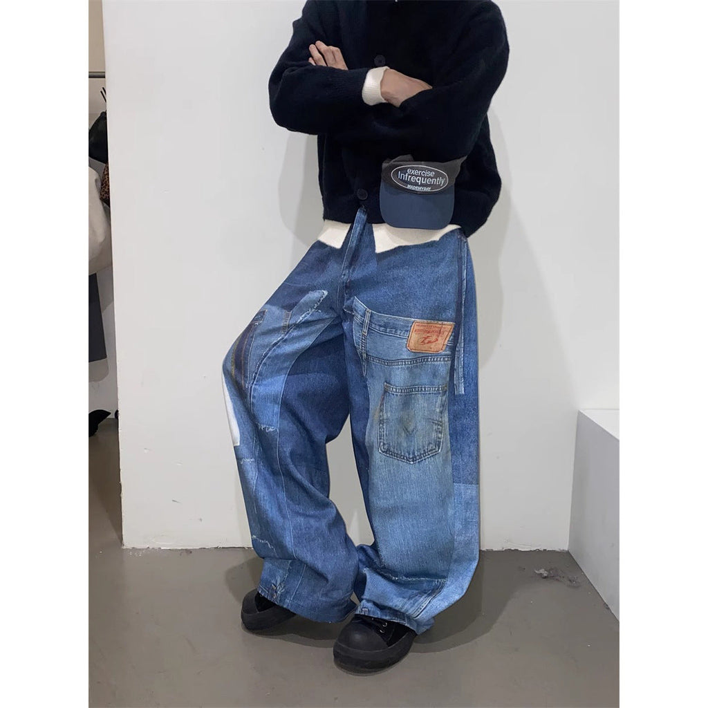 American Retro Independent Design Loose Straight Jeans Men Lootquake LLC