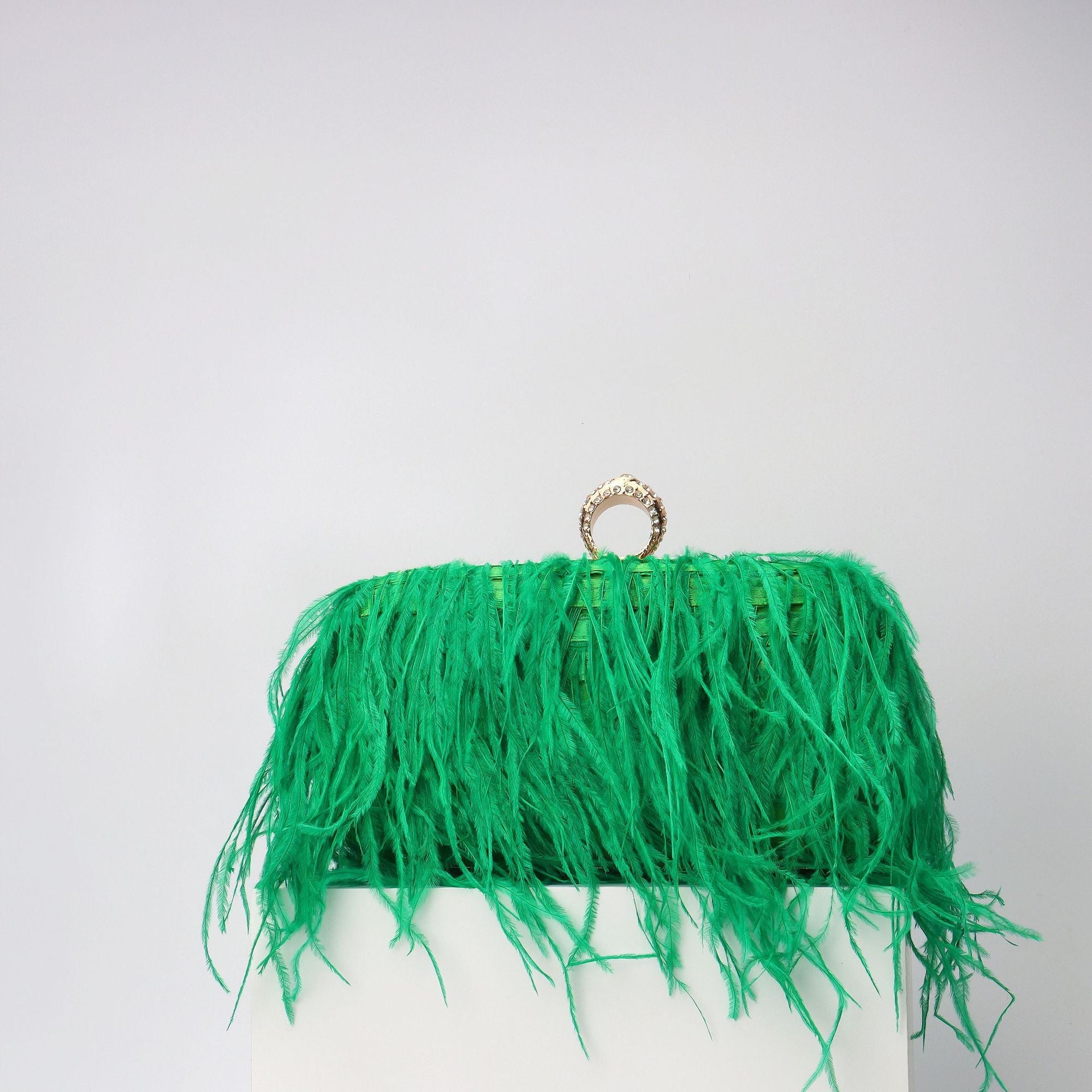 Elegant Ostrich Hair Ring Box – Small Square Bag with Chain Crossbody Shoulder Velvet Evening Clutch Purse, Perfect for Dinner, Casual Outings, Party Events, and Prom Nights - SJB-DIAMOND ELITES