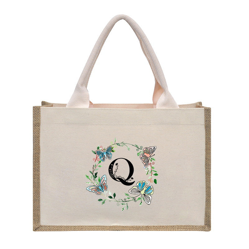 Cotton and linen canvas tote bag, printed letter tote bag, portable light handbag, gift shopping bag - SJB-DIAMOND ELITES