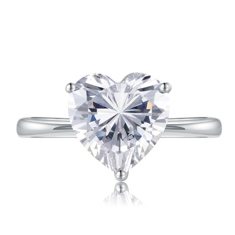 Simple Elegant S925 Silver 4 Karat Heart-shaped Ring Pi-Mart