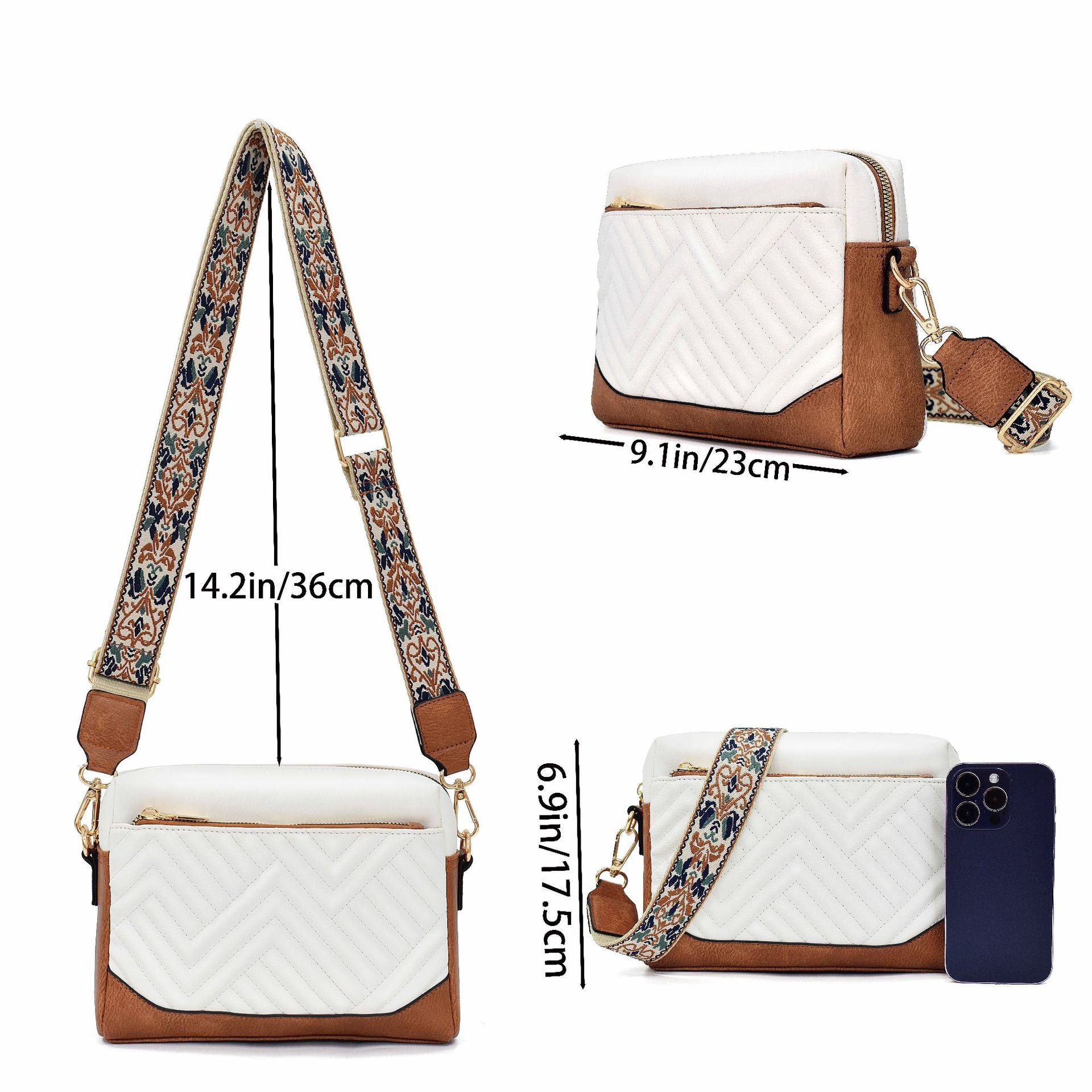 Quilted embroidered grid color matching small women crossbody bag, simple small square bag, shoulder messenger bag - SJB-DIAMOND ELITES