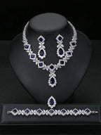 European And American Luxury Zircon Necklace Earring Bracelet Ring Suit