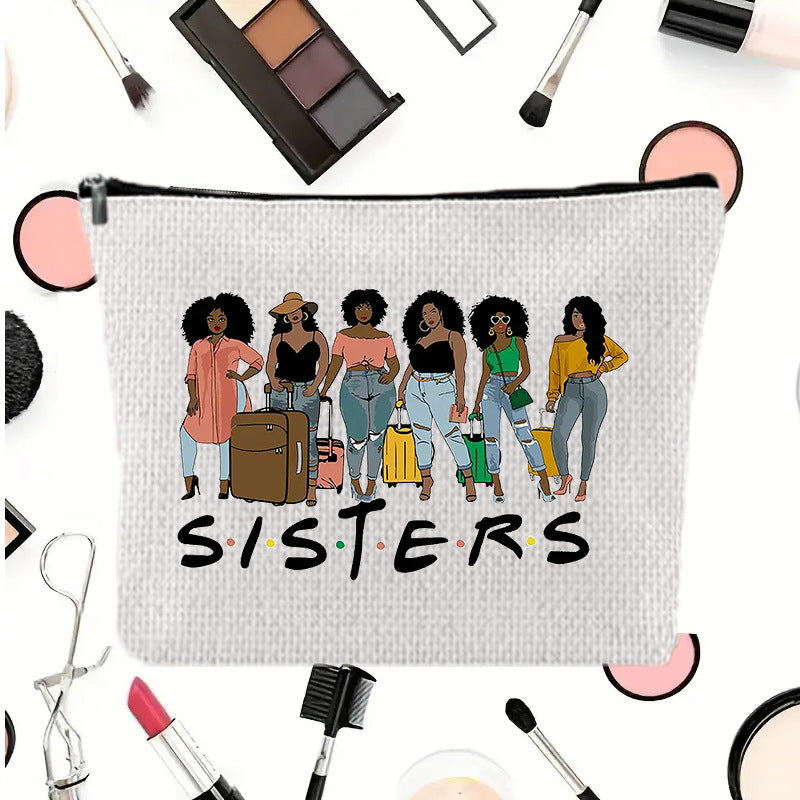 Linen printed cosmetic bag, cosmetic lipstick storage bag, small simple zipper evening clutch bag, - SJB-DIAMOND ELITES