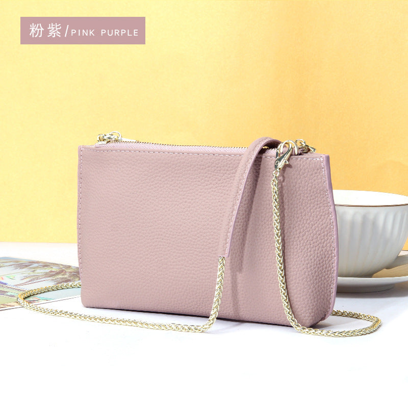 Genuine Leather simple shoulder bag women, stylish large capacity bag, tote purse double zipper, leather chain bag