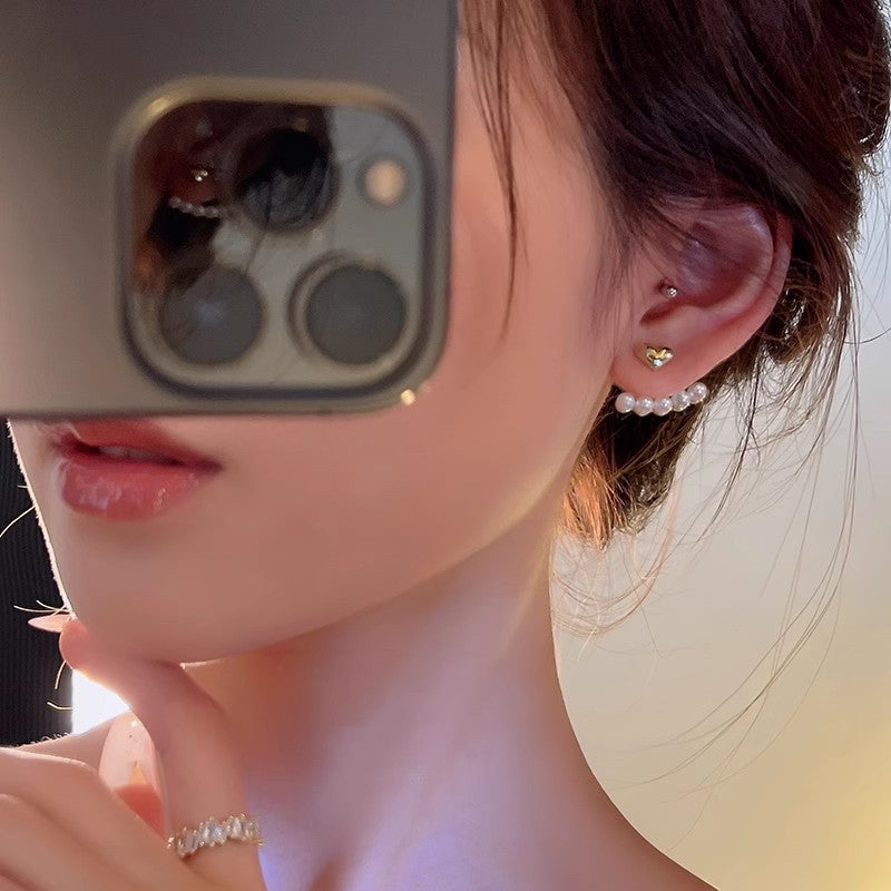 Silver Needle Small Pearl Stud Earrings Female Design Pi-Mart