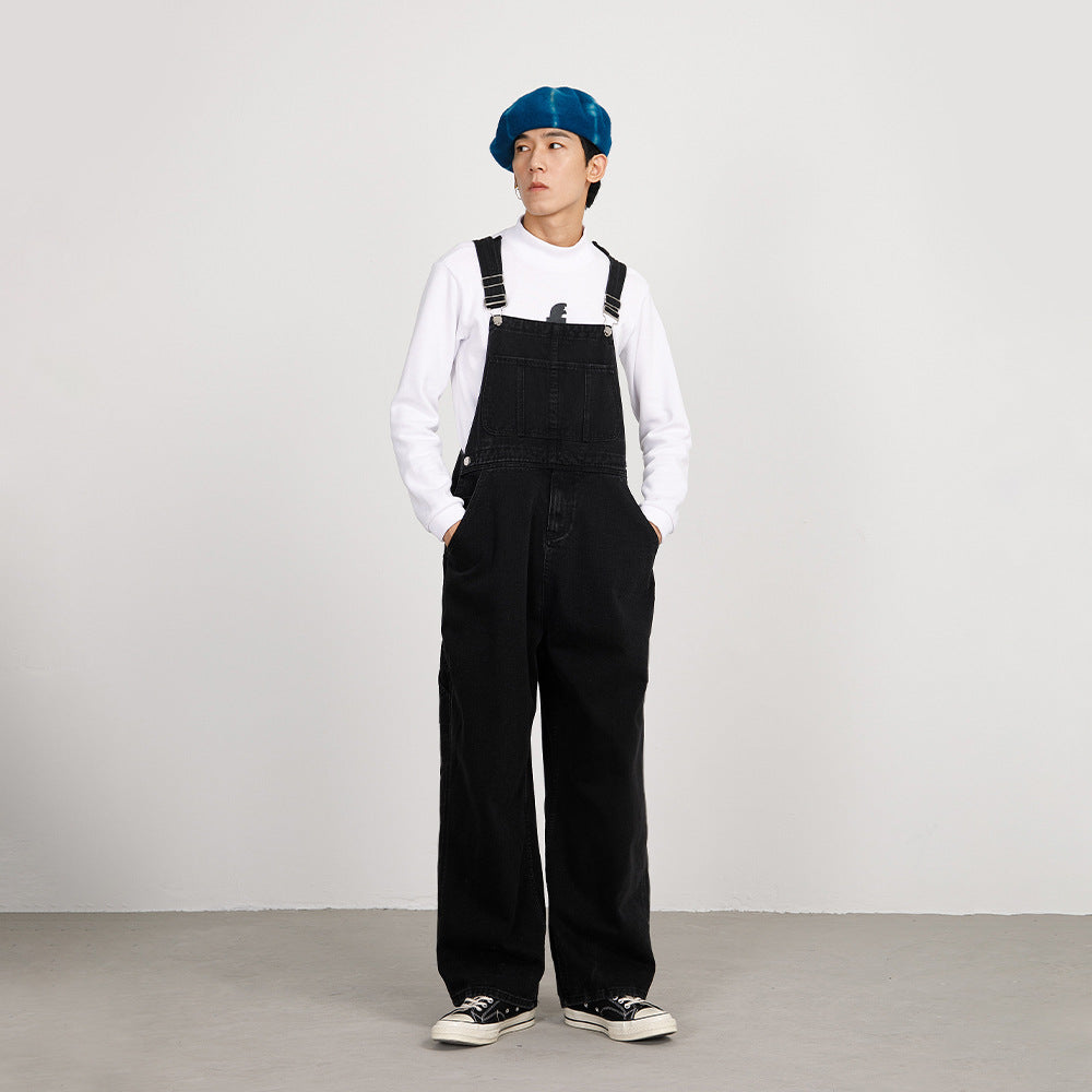 Men's Japanese-style Retro Casual Straight-leg Working Bib Top Pants Lootquake LLC