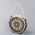 Small round wooden bead bag, hand-woven bag, women's seaside vacation beach bag, beaded small handbag - SJB-DIAMOND ELITES