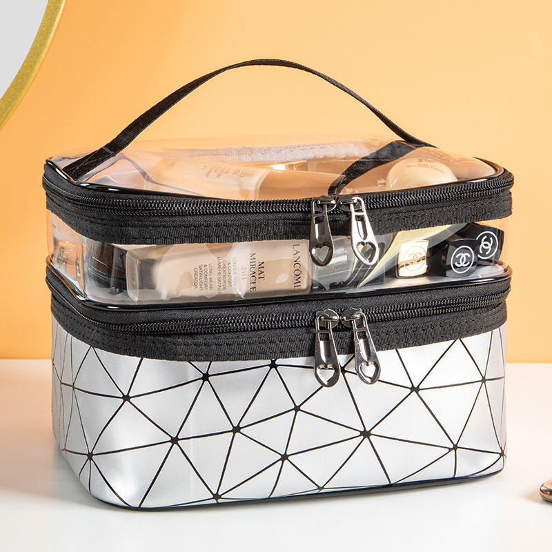 Multifunctional double-layer cosmetic bag, transparent storage bag, travel portable tote bag, large-capacity waterproof toilet bag - SJB-DIAMOND ELITES