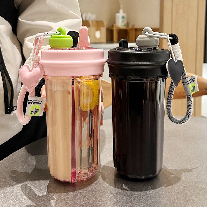 Double Drink Sub-bin Tumbler Creative Straw Cup Pi-Mart
