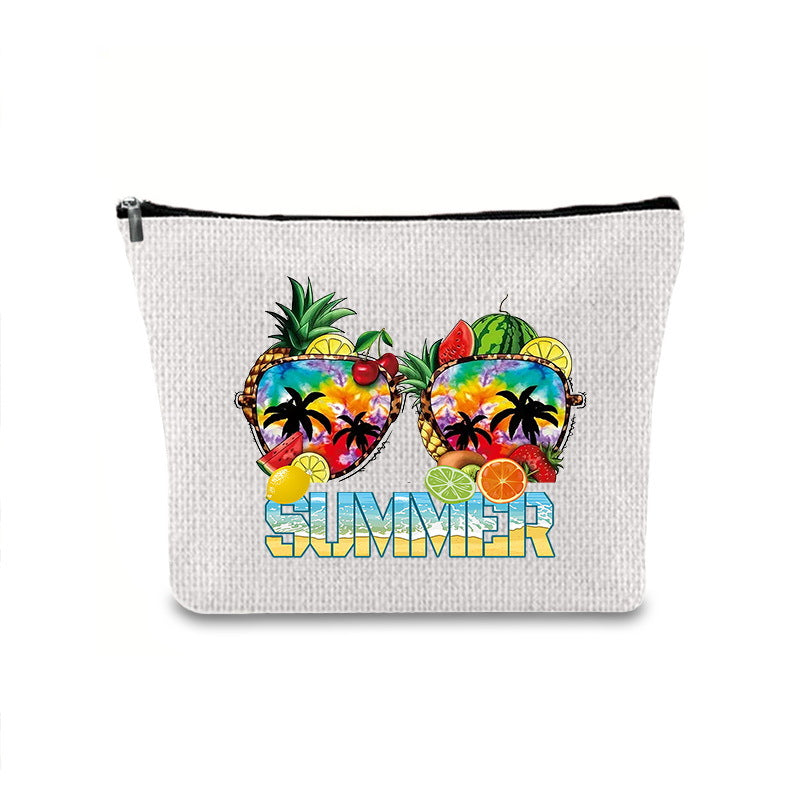 Linen printed cosmetic bag, cosmetic lipstick storage bag, small simple zipper evening clutch bag, - SJB-DIAMOND ELITES