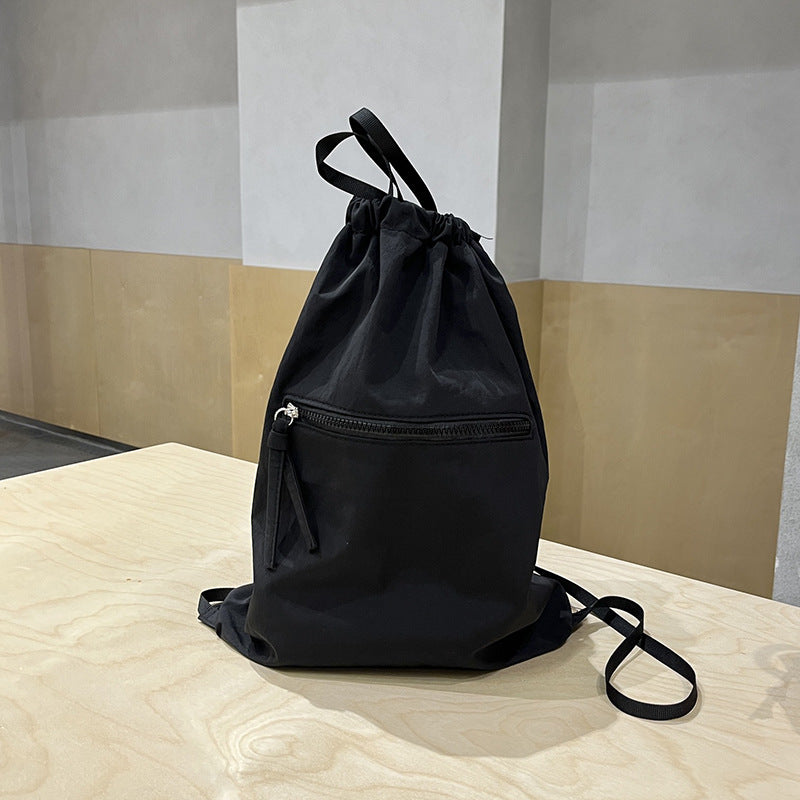 Casual bag women's summer large capacity bundle bucket bag, drawstring fabric backpack unisex, nylon backpack purse lightweight