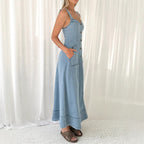 Denim medium and long dress, suspender backless temperament commuter dress