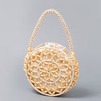 Small round wooden bead bag, hand-woven bag, women's seaside vacation beach bag, beaded small handbag - SJB-DIAMOND ELITES