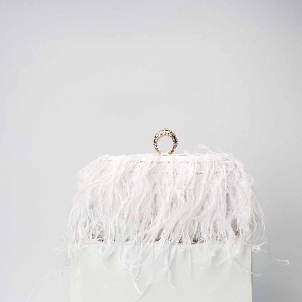 Elegant Ostrich Hair Ring Box – Small Square Bag with Chain Crossbody Shoulder Velvet Evening Clutch Purse, Perfect for Dinner, Casual Outings, Party Events, and Prom Nights - SJB-DIAMOND ELITES