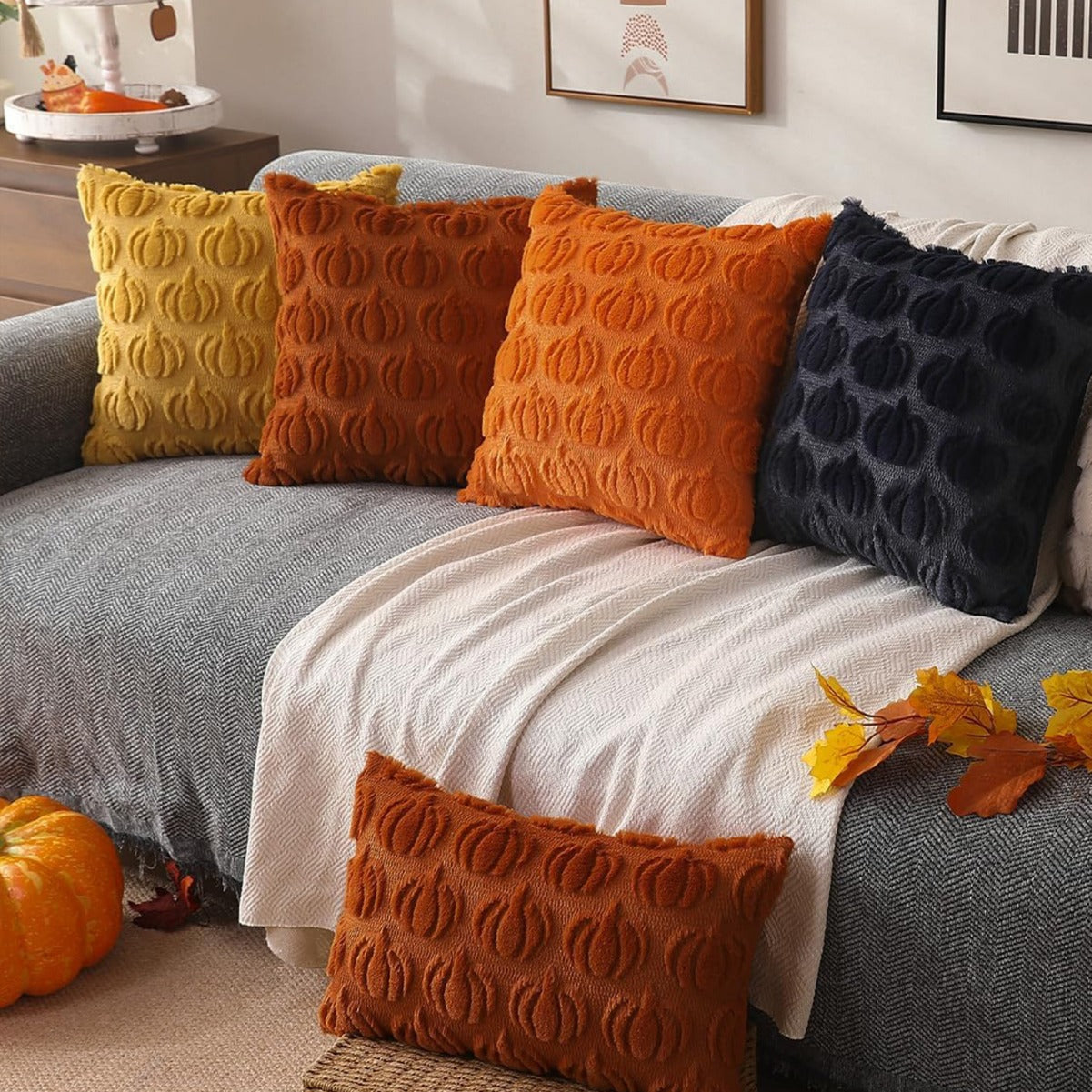 Pumpkin Fall Throw Pillow Covers - Set of 2 Rust Red Faux Fur Pillow Cases - SJB-DIAMOND ELITES