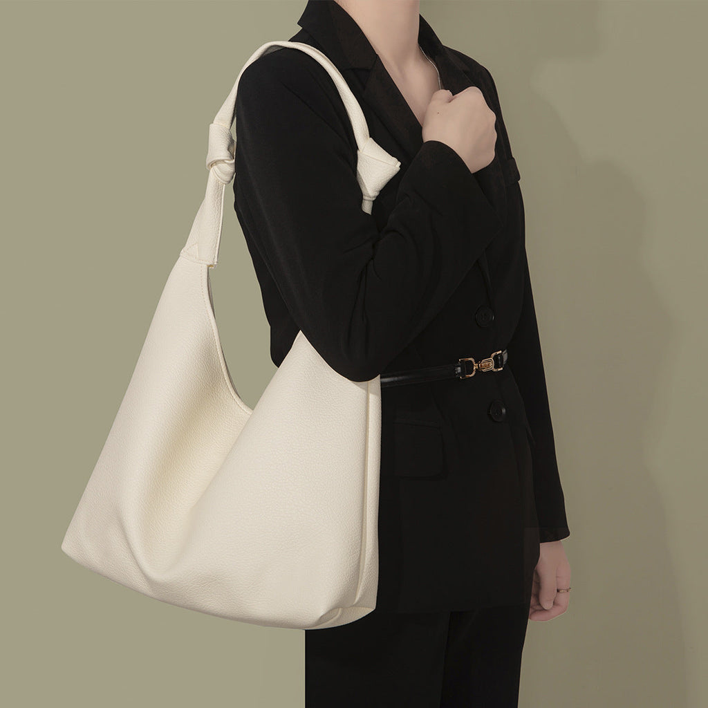 Soft leather hobo tote big bag, autumn and winter fashion simple retro hobo bag, brown large-capacity commuter shoulder bag - SJB-DIAMOND ELITES