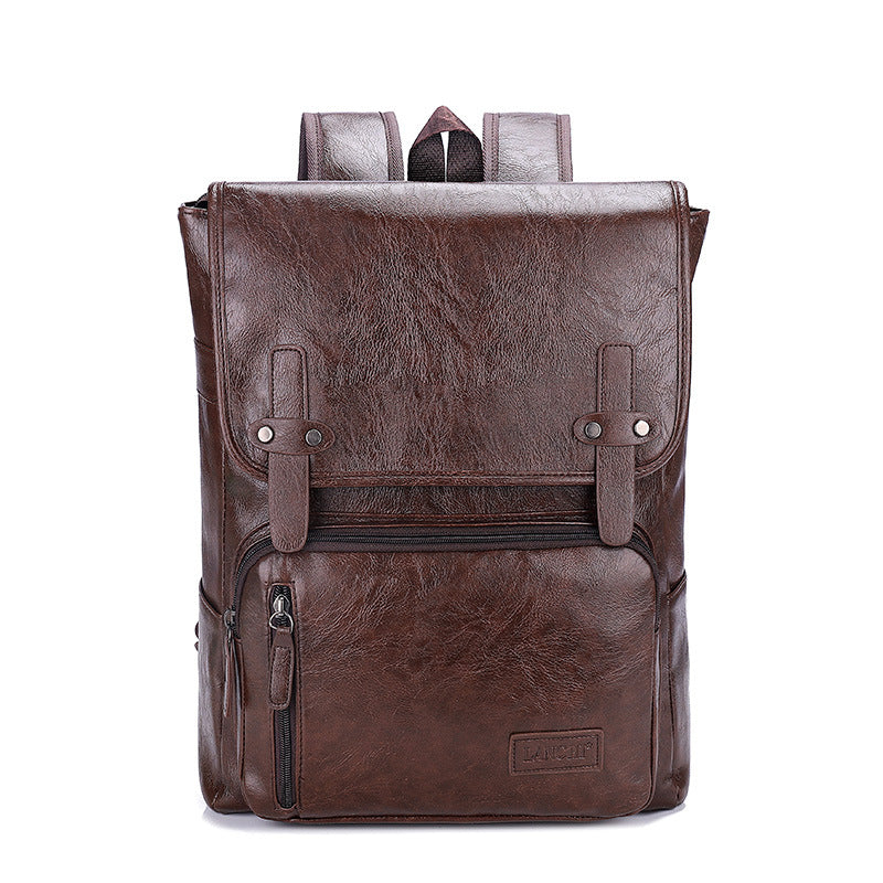 Trendy Men's Retro Backpack Trendy Cover Travel Business Bag Soft Leather Men's Backpack MB21080303 - SJB-DIAMOND ELITES