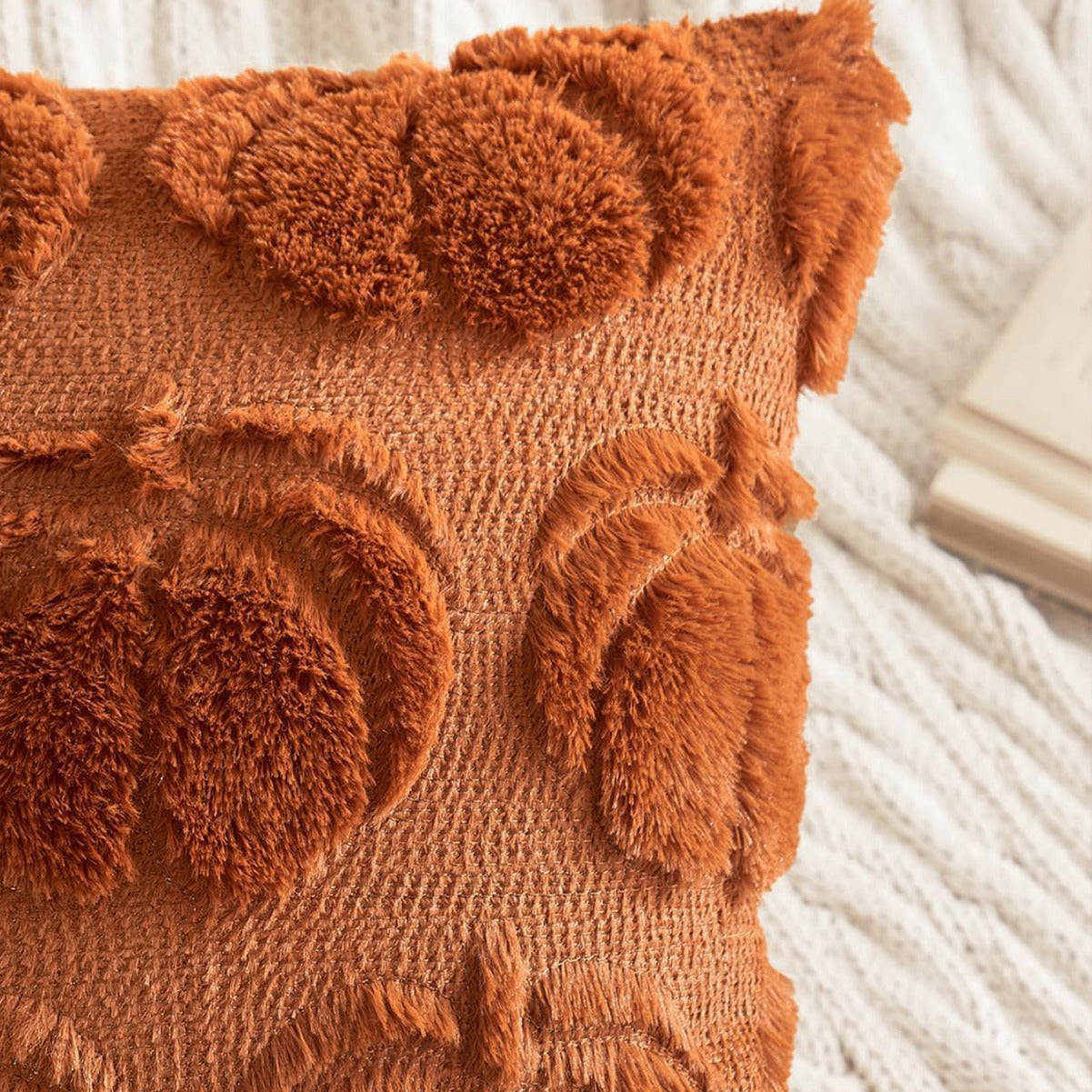 Pumpkin Fall Throw Pillow Covers - Set of 2 Rust Red Faux Fur Pillow Cases - SJB-DIAMOND ELITES