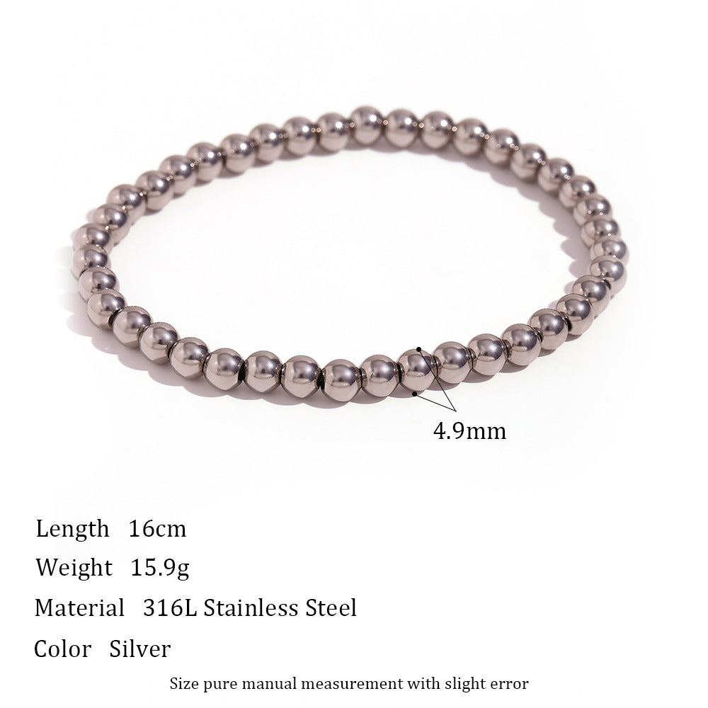 Niche Vintage Stainless Steel Plated 18K Elastic Bead Bracelet Pi-Mart
