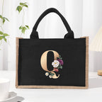 Cotton and linen canvas tote bag, printed letter tote bag, portable light handbag, gift shopping bag - SJB-DIAMOND ELITES
