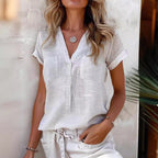 Solid Color Button Fashion Short Sleeve Lootquake LLC