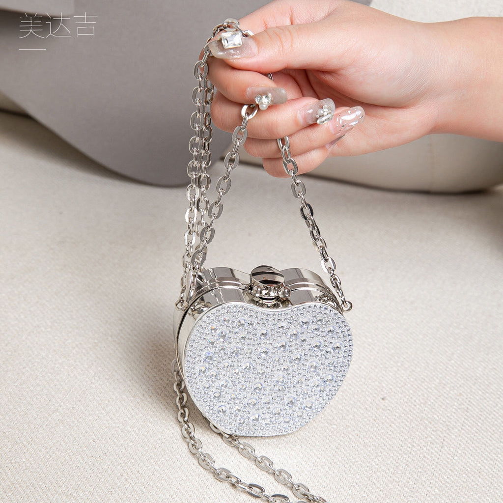 Elegant Mini Double Sided Rhinestone Purse – Heart Shaped Acrylic Mirror Bag, Trendy Mini Lipstick Purse for Prom, Party, and Wedding Events – Stylish evening Prom Bags Clutch - SJB-DIAMOND ELITES