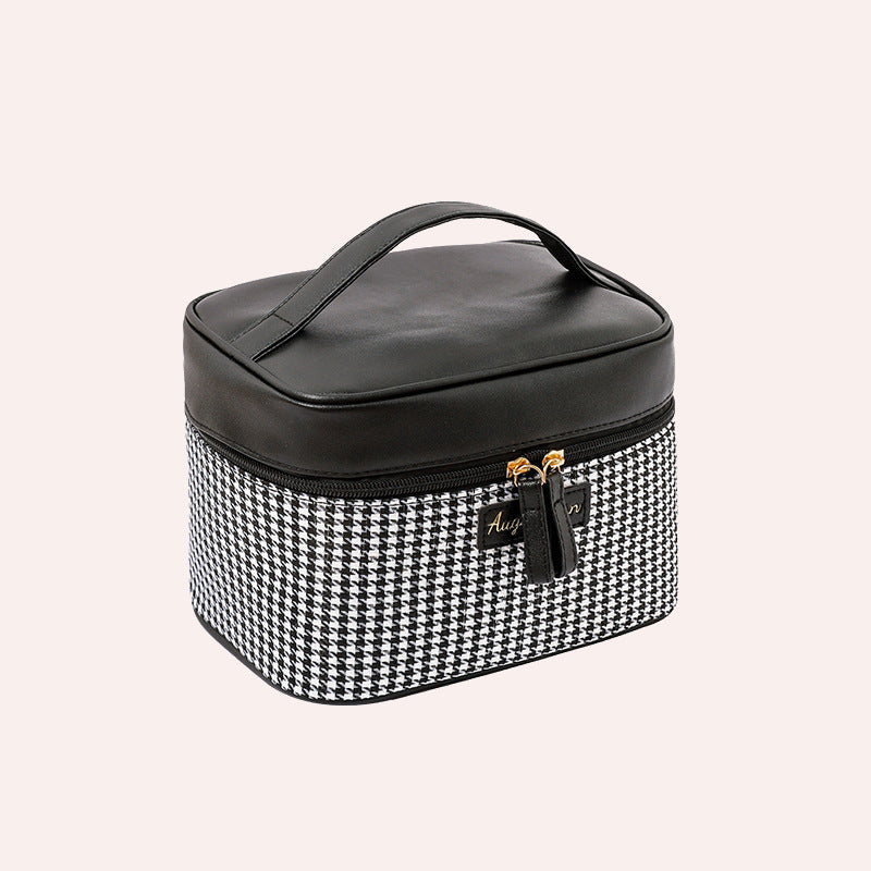 Multifunctional PU thousand bird grid cosmetic bag, portable cosmetic case, large capacity storage bag cosmetics, storage box, makeup bag with compartments, - SJB-DIAMOND ELITES